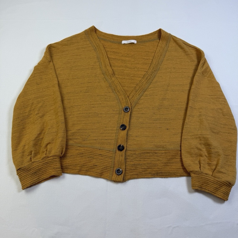 Le Lis Mustard‎ Yellow Crop V-Neck Cardigan Women's Large Button Up Lightweight